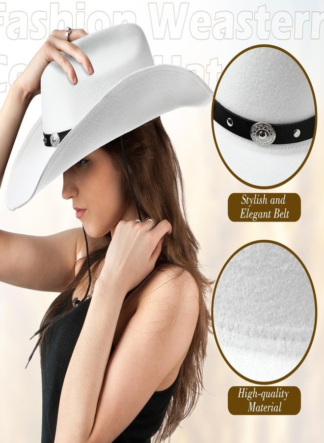 Cotwinter 2 Packs Cowboy Hat for Men Women with Shapeable Wide Brim Buckle Belt Western Felt Cowgirl Hat in Black White, M(Retro Style) - Image 4